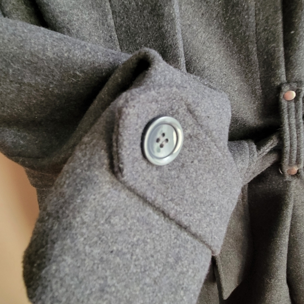 YOKI Outwear Winter Trench Coat Dark Charcoal Size Small Buttons /Belt New - Picture 4 of 15